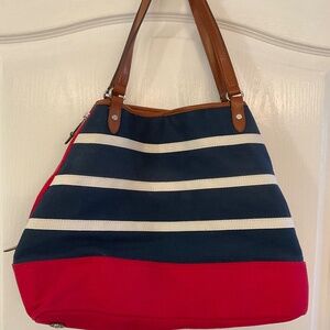 Lauren Ralph Lauren Women’s Striped Red,White & Blue Hardboard Tote Shoulder Bag